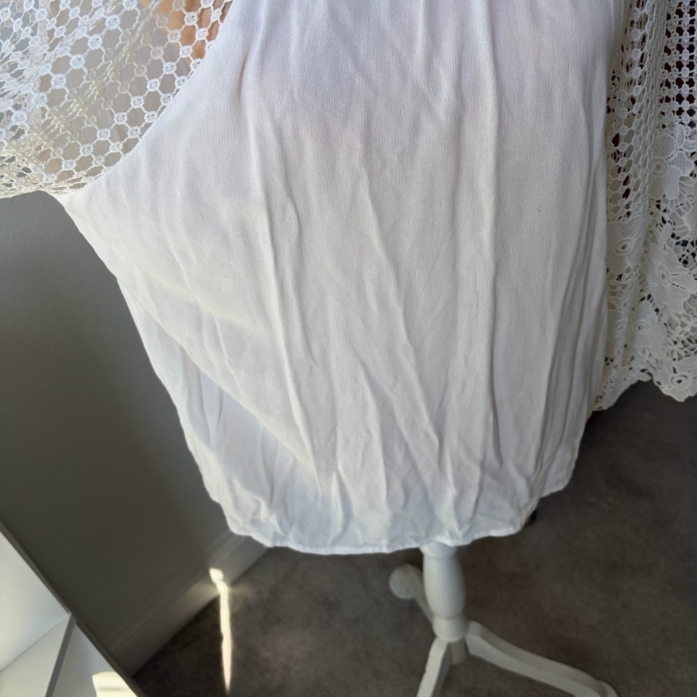 White Lace Women’s Blouse Size M | Boho Crochet Sleeve Peasant Top - Picture 5 of 8